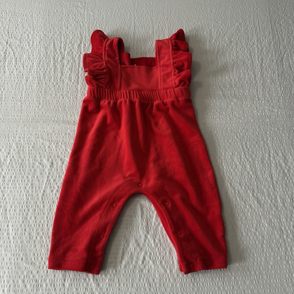 Lullaby Lane Baby Girl Red Fleece Ruffle Romper Snaps 3-6 Months